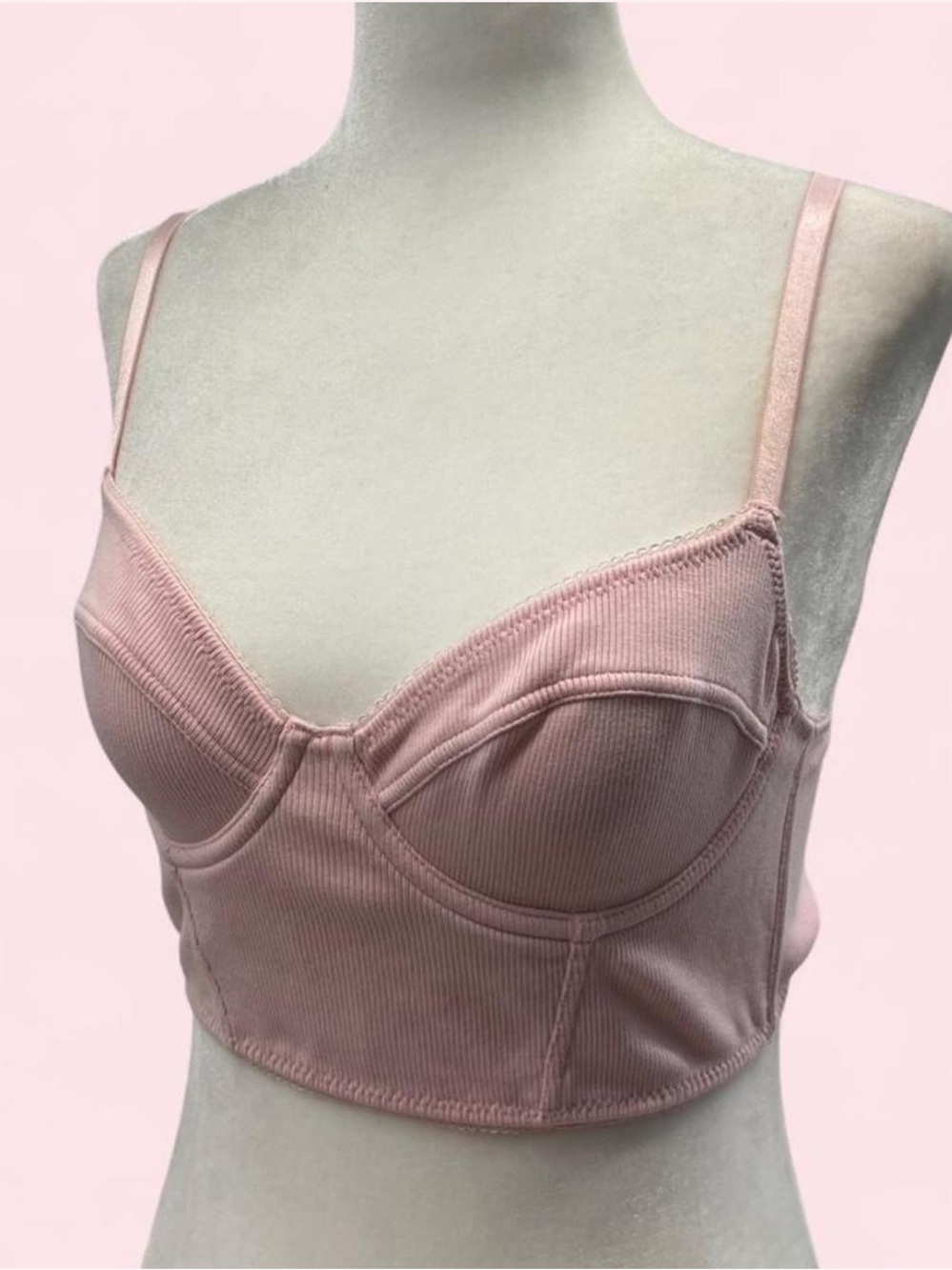 Pink Ribbed Longline Bralette Top - Picture 3 of 8